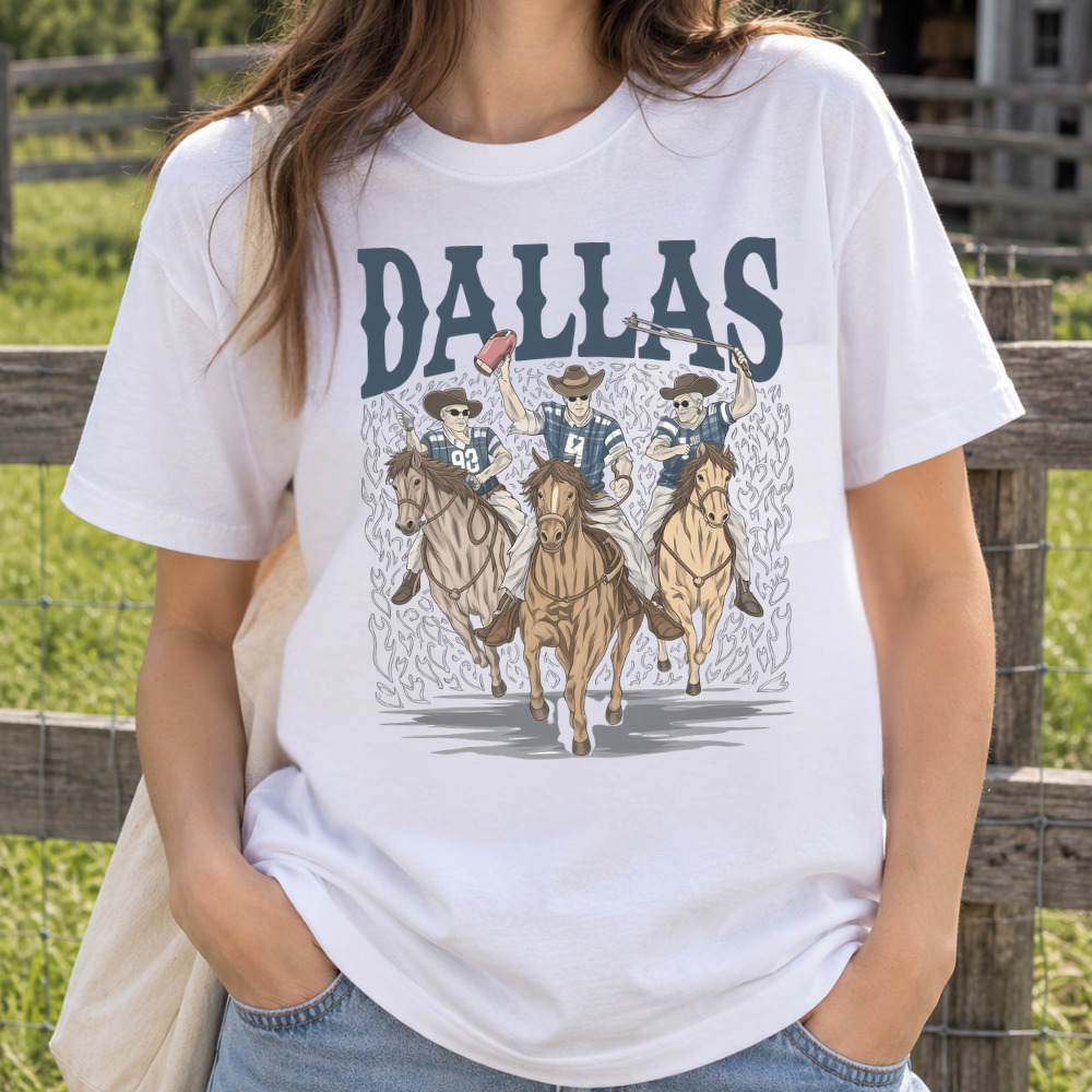 Dallas Football Cowboys Horses Flames Vintage White T-Shirt